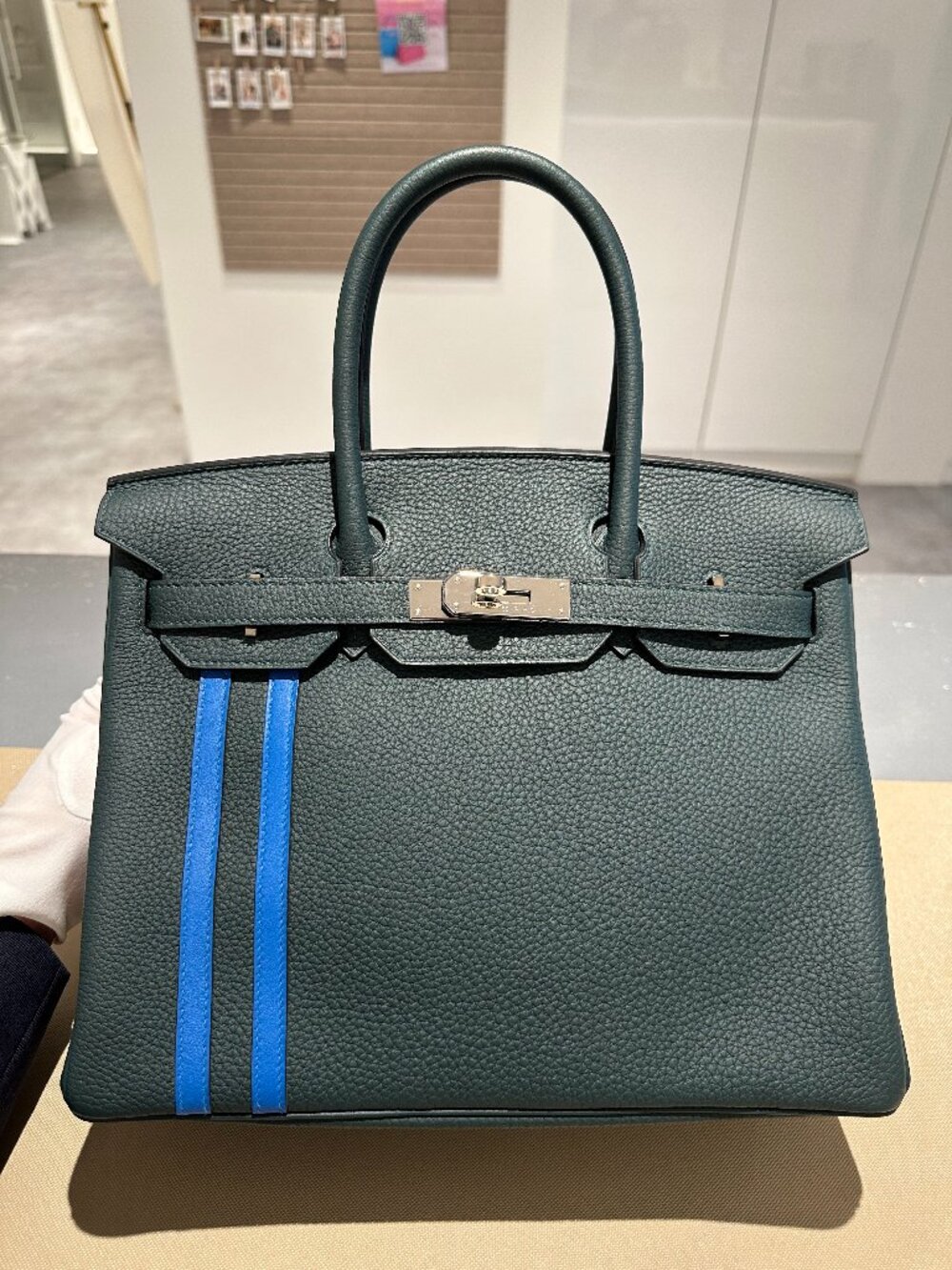 HERMES Birkin 30 Officer Vert Cypress / Bleu Zellige